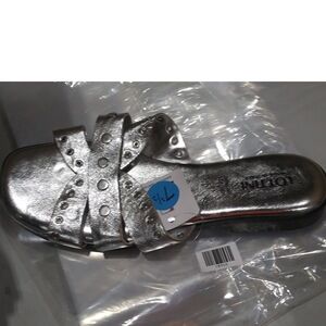 Lottini Made in Italy Women Geniune Leather Silver Stud Slide Sandals